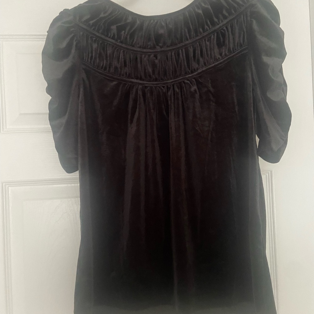 LOFT Black Velvet Smocked Yoke Puff Sleeve Tunic